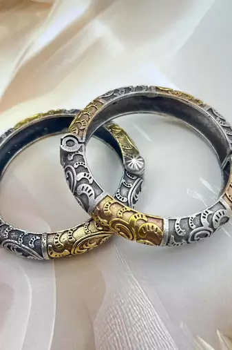 Silver gold indian bangle kada set of 6 openable bracelet hand kada dual tone jewelry
