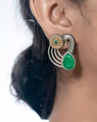 Oxidised green stone necklace set, dual tone indian jewellery, south indian jewellery gifts for her 3