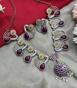 Oxidised red stone necklace set, dual tone indian jewellery, south indian jewellery, statement necklace