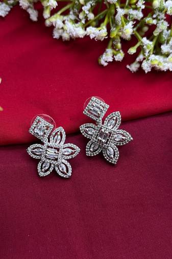 Classy flower stud earring cz diamond earrings white ad indian earrings indian jewelry american diamond earrings