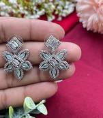 Classy flower stud earring cz diamond earrings mint green ad indian earrings indian jewelry american diamond earrings