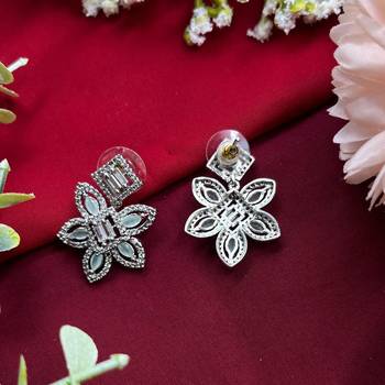Classy flower stud earring cz diamond earrings mint green ad indian earrings indian jewelry american diamond earrings 2