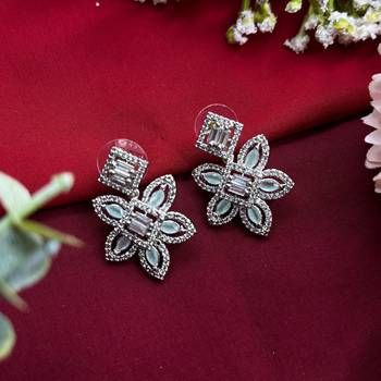 Classy flower stud earring cz diamond earrings mint green ad indian earrings indian jewelry american diamond earrings 3