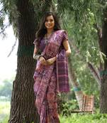 Purple Desi Tussar Silk Saree With Printed Pattern Pallu And Zari Weaving Border With Blouse
