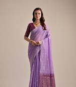 Lavender Soft Muga Cotton Saree With Weaving Border And Resham Weaving Pallu With Blouse
