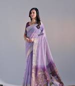 Lavender Soft Muga Cotton Saree With Weaving Border And Resham Weaving Pallu With Blouse