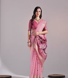 Pink Soft Muga Cotton Saree With Weaving Border And Resham Weaving Pallu With Blouse