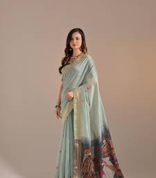 Green Soft Muga Cotton Saree With Weaving Border And Resham Weaving Pallu With Blouse
