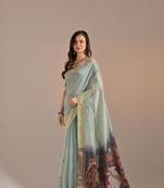 Green Soft Muga Cotton Saree With Weaving Border And Resham Weaving Pallu With Blouse