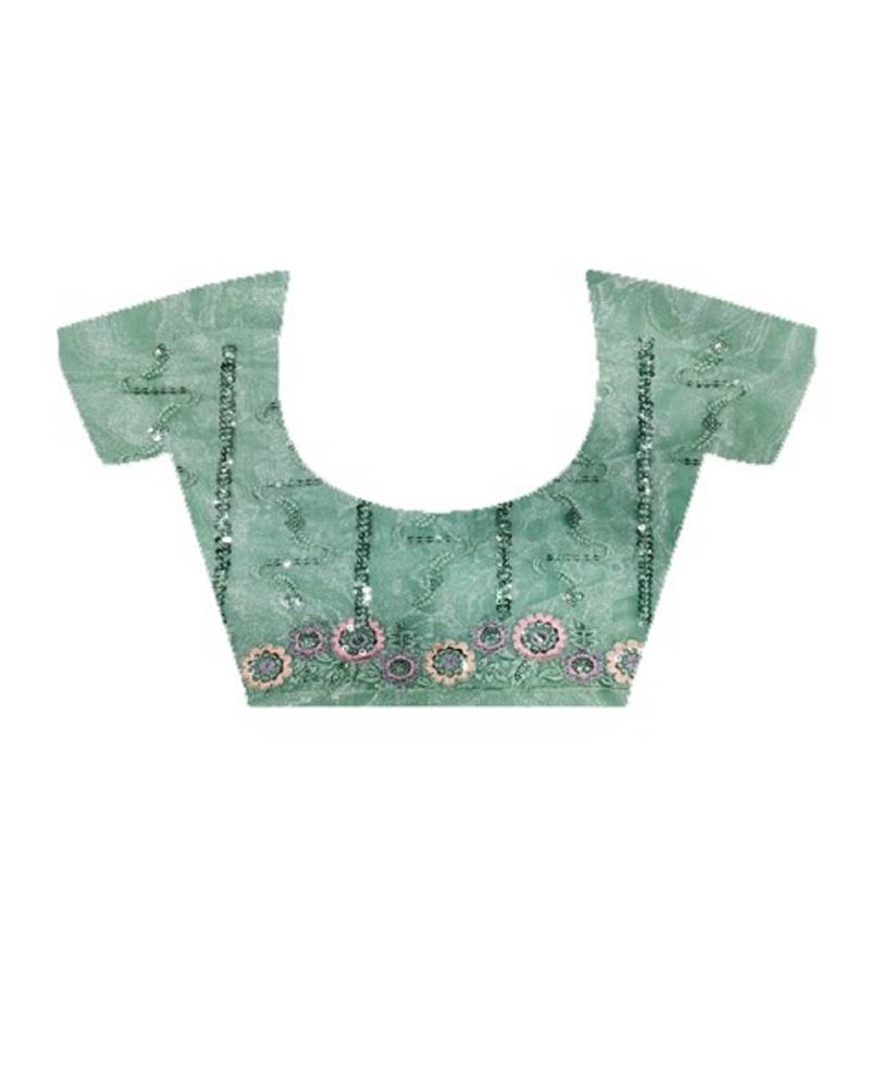 Turquoise Colour Designer Twill Net Embroidery Work Saree