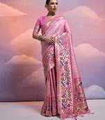 Baby Pink Soft Banarasi Saree With Kanjivaram Weaving Texture And Contrast Weaving Border With Blouse