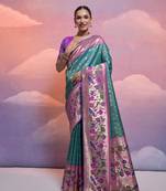 Rama Soft Banarasi Saree With Kanjivaram Weaving Texture And Contrast Weaving Border With Blouse