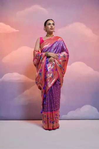 Royal Blue Soft Banarasi Saree With Kanjivaram Weaving Texture And Contrast Weaving Border With Blouse