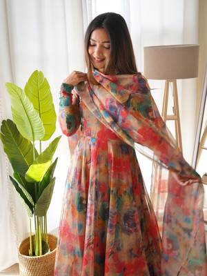 TABBY ORGANJA SILK FABRIC FULLY FLAIR KALI PATTERN AND CANVAS PATTA WITH DUPPTA SET ,PENT READY TO WEAR 5