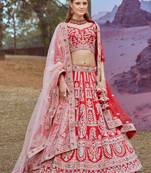 Red Pure silk Moti  Sequins embroidery Semi-Stitched Bridel Lehenga choli & Dupatta