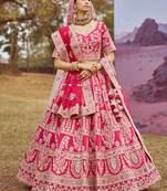 Pink Pure silk Moti  Sequins embroidery Semi-Stitched Bridel Lehenga choli & Dupatta