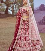 Maroon Pure silk Moti  Sequins embroidery Semi-Stitched Bridel Lehenga choli & Dupatta