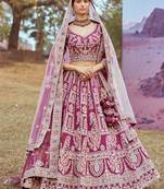 Purple Pure silk Moti  Coding embroidery Semi-Stitched Bridel Lehenga choli & Dupatta