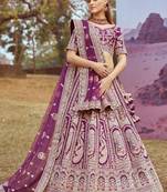 Purple Pure silk Moti  Coding embroidery Semi-Stitched Bridel Lehenga choli & Dupatta
