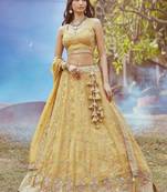 Mustard Tissue Embroidered Wedding Lehenga Choli