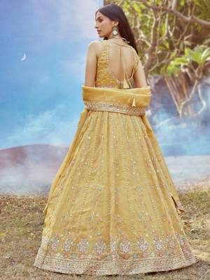 Mustard Tissue Embroidered Wedding Lehenga Choli 5