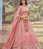 Coral Gold crushed Tissue   Moti Hand work Semi-Stitched Lehenga choli & Dupatta