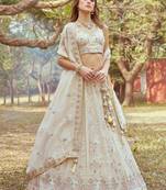 Cream Tissue Sequins and Thread Work Lehenga Choli 