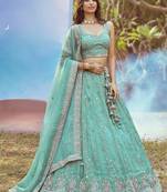 Sea green Gold crushed Tissue   Moti Hand work Semi-Stitched Lehenga choli & Dupatta