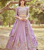 Lavender Gold crushed Tissue   Moti  Zari work Semi-Stitched Lehenga choli & Dupatta