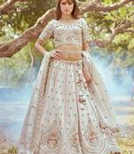 Cream Gold crushed Tissue   Moti  Zari work Semi-Stitched Lehenga choli & Dupatta