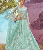 Sea green Organza Sequins embroidery Semi-Stitched Lehenga choli & Dupatta