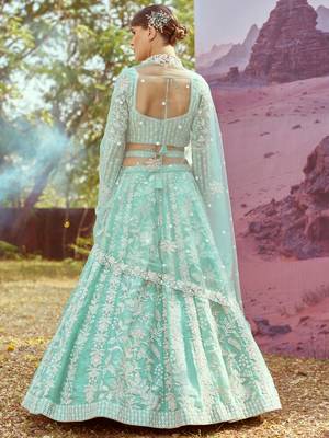 Sea green Organza Sequins embroidery Semi-Stitched Lehenga choli & Dupatta 2