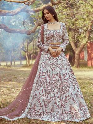 Rose Gold Pure Satin Sequins embroidery Semi-Stitched Lehenga choli & Dupatta 1