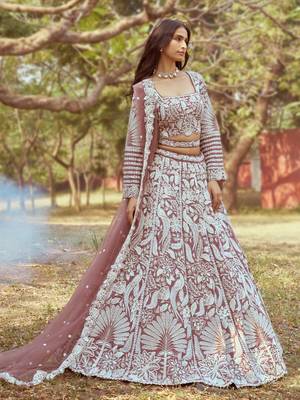 Rose Gold Pure Satin Sequins embroidery Semi-Stitched Lehenga choli & Dupatta 2