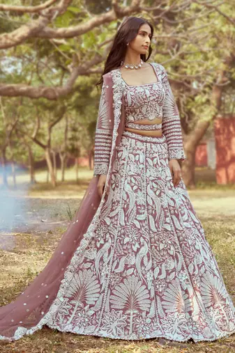 Rose Gold Pure Satin Sequins embroidery Semi-Stitched Lehenga choli & Dupatta