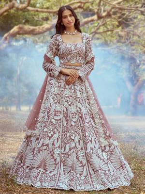 Rose Gold Pure Satin Sequins embroidery Semi-Stitched Lehenga choli & Dupatta 3