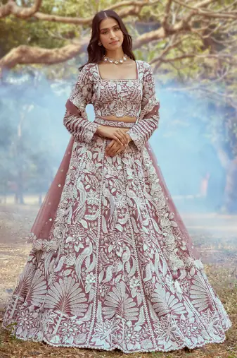 Rose Gold Pure Satin Sequins embroidery Semi-Stitched Lehenga choli & Dupatta