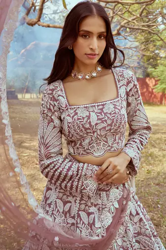 Rose Gold Pure Satin Sequins embroidery Semi-Stitched Lehenga choli & Dupatta