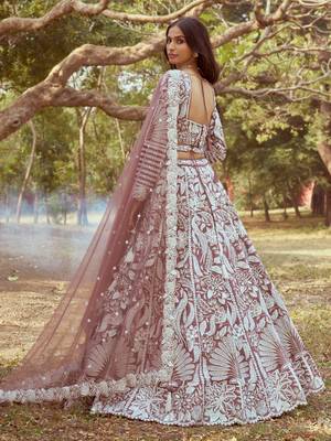 Rose Gold Pure Satin Sequins embroidery Semi-Stitched Lehenga choli & Dupatta 5