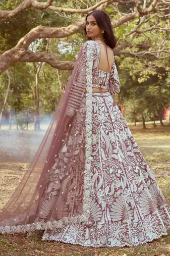 Rose Gold Pure Satin Sequins embroidery Semi-Stitched Lehenga choli & Dupatta