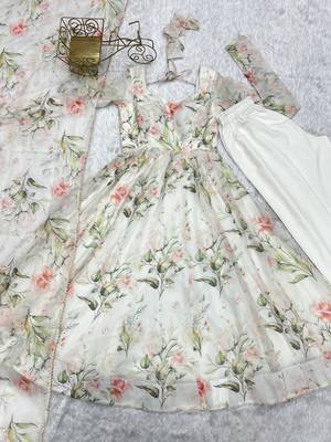Soft Organza Silk Fabric Fully Flair Kali Pattern And Canvas Patta Anarkali Kurti With Pent And Dupatta 6