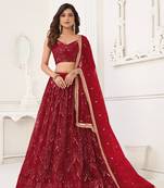 Maroon Heavy Embroidery Net Semi Stitch A Line Lehenga With Blouse