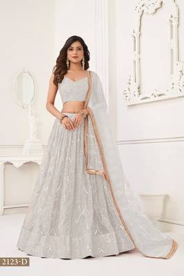 Off-White Net Sequin and Threadwork Lehenga 1
