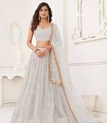Off-White Net Sequin and Threadwork Lehenga