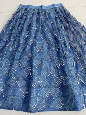Dark Blue Heavy Embroidery Net Semi Stitch A Line Lehenga With Blouse 2