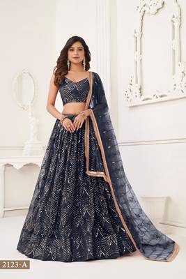 BLack Heavy Embroidery Net Semi Stitch A Line Lehenga With Blouse 1