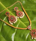Beautiful Kemp Green Round Attigai Necklace Set Dj09153