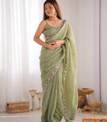 Green designer silk saree with sequence embroidery work and matching blouse