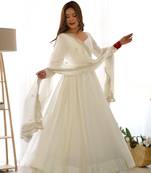 PREMIUM QUALITY PURE ROMANSILK CHANDERI FABRIC FULLY FLAIR ANARKALI,WITH DUPPTA SET,PENT READY TO WEAR