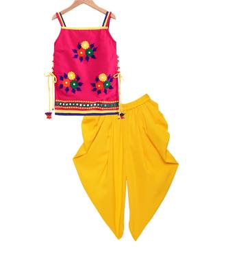 Twisha girls sleeveless top with dhoti-pink & yellow 1
